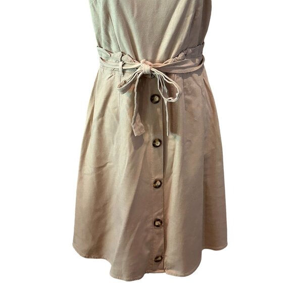 Monteau Beige Sleeveless Button-Down Belted Dress L - Picture 3 of 8